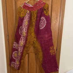 Boho Patchwork Harem Pants in Magenta and Mustard